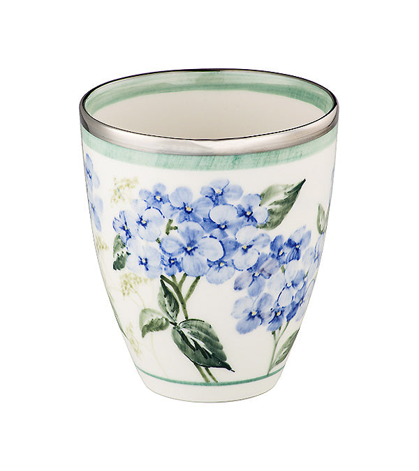 Vase "Hortensien",  blau mit Platinrand