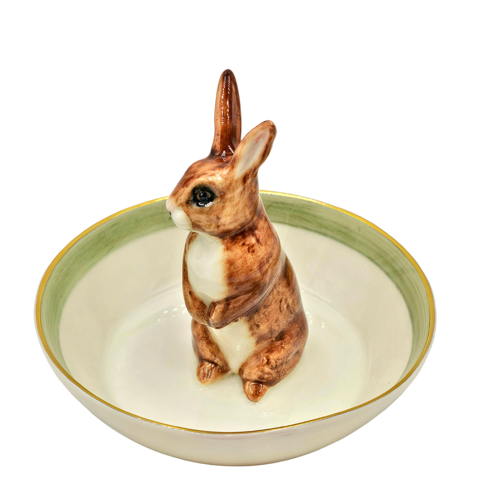 “Hare” bowl, green with gold rim