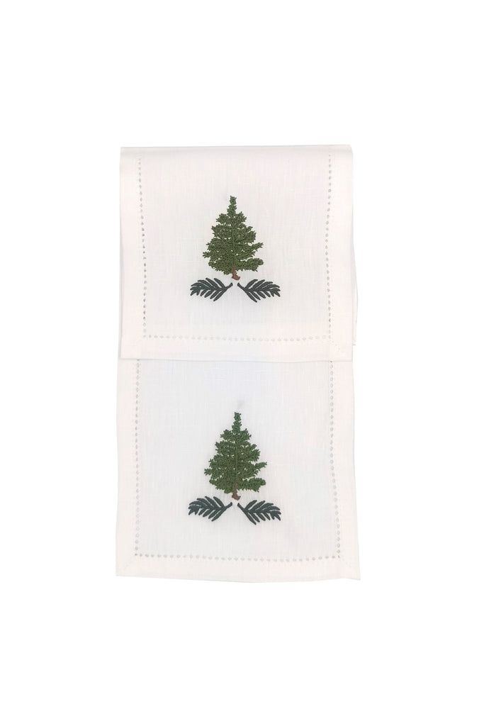 Cocktail napkins made of linen with fir tree embroidery