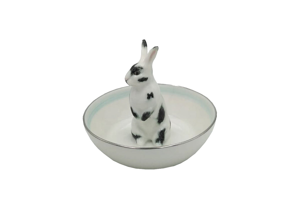 “Rabbit” bowl, blue with platinum rim