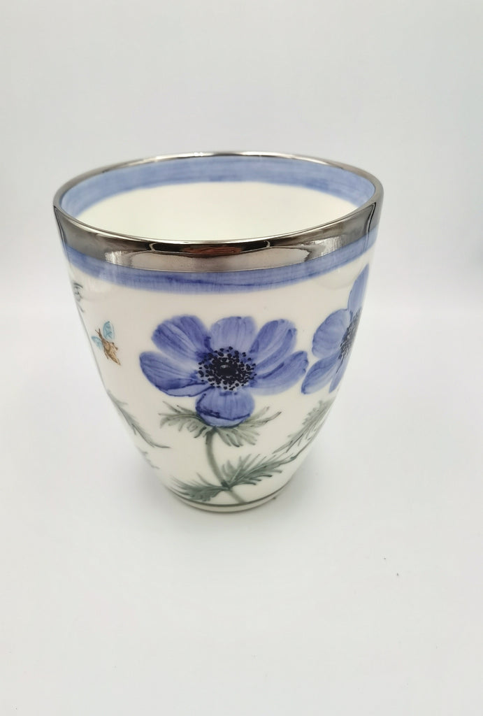 Vase "Ranunkel", blau mit Platinrand