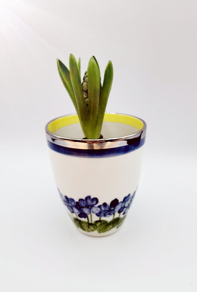 Vase "Veilchen",  blau mit Platinrand