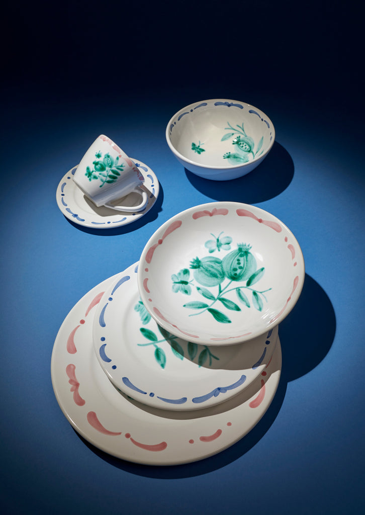 Keramik Tasse mit Untertasse "Granatapfel", blau
