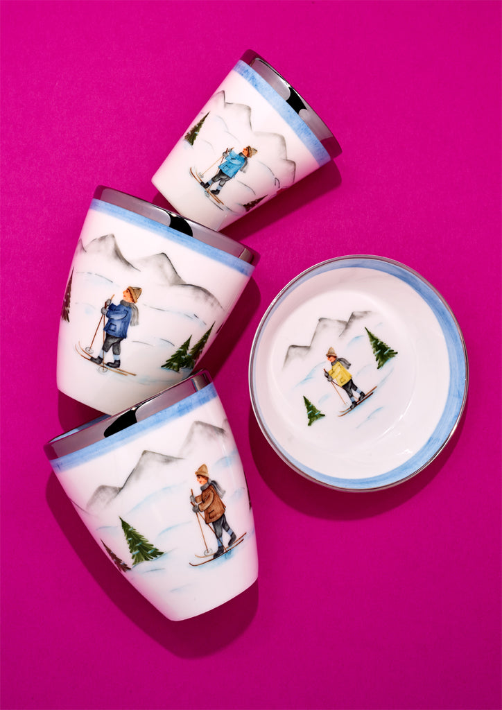 Vase "Skifahrer Junge Nostalgie", Platinrand