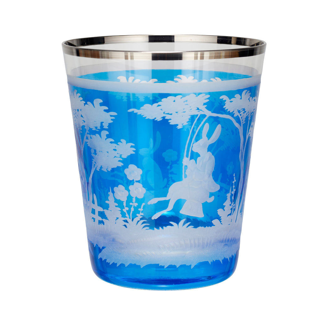 Kleine Vase / Windlicht "Ostern", blau mit Platinrand