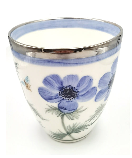 Vase "Ranunkel", blau mit Platinrand