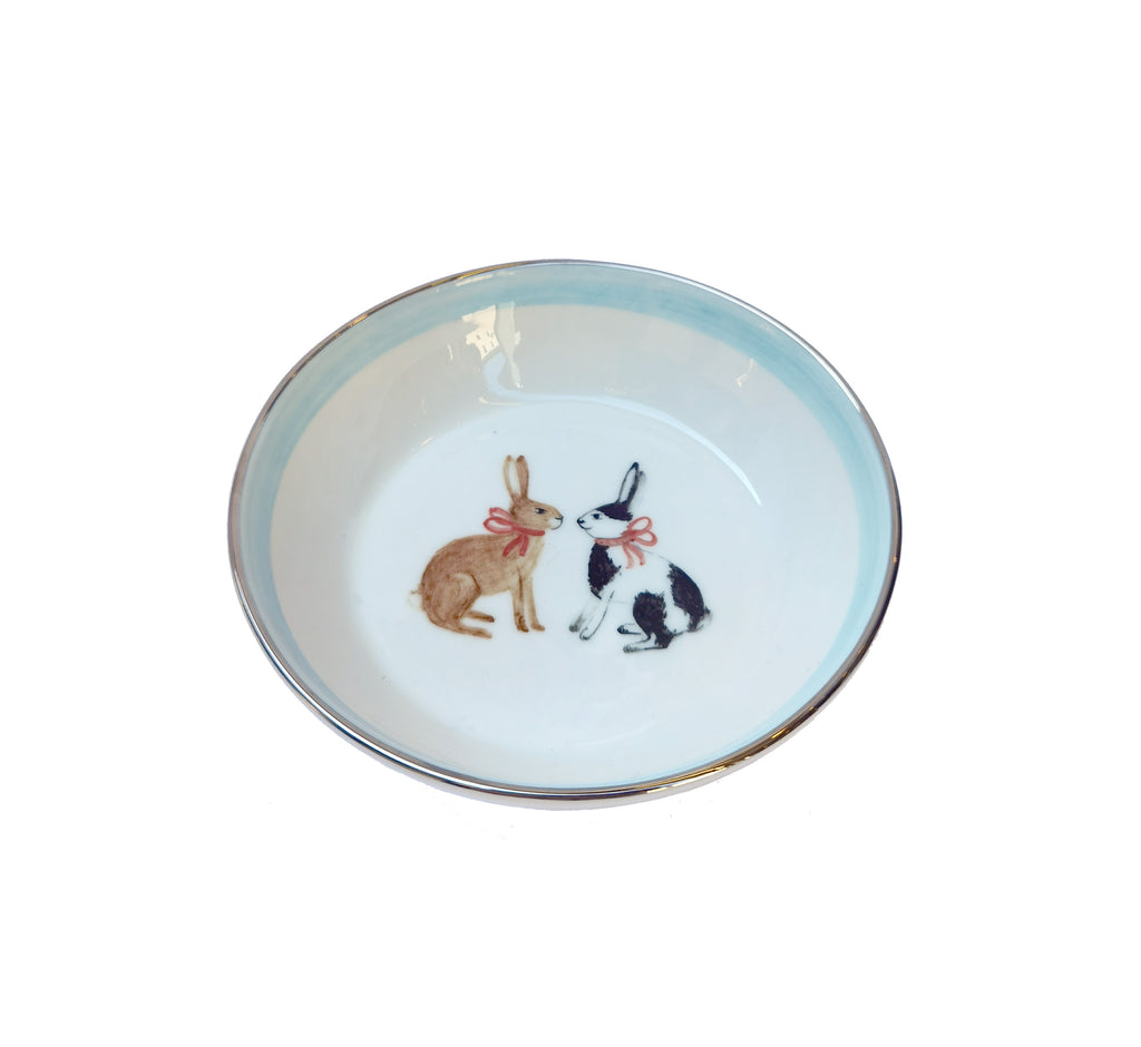 “Two Bunnies” bowl, platinum rim