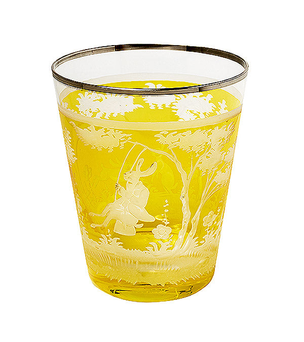 Kleine Vase / Windlicht "Ostern", gelb mit Platinrand
