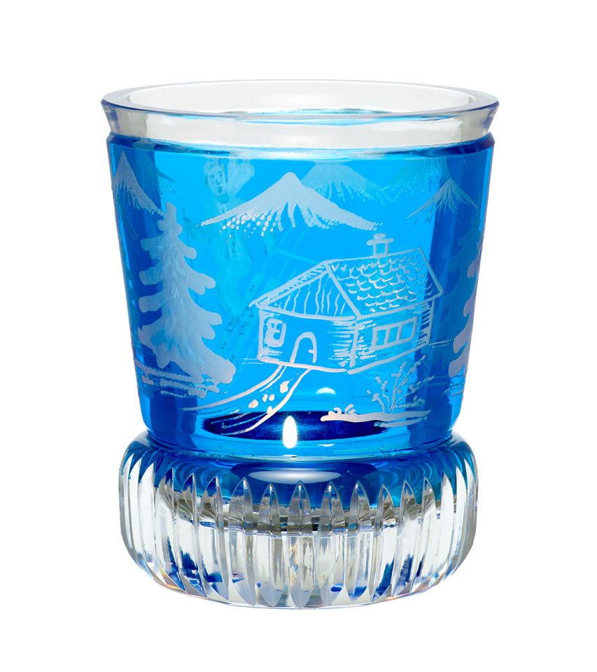 Kleine Vase/Windlicht "Skifahrer", hellblau