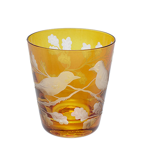 Water glass "Birds", amber