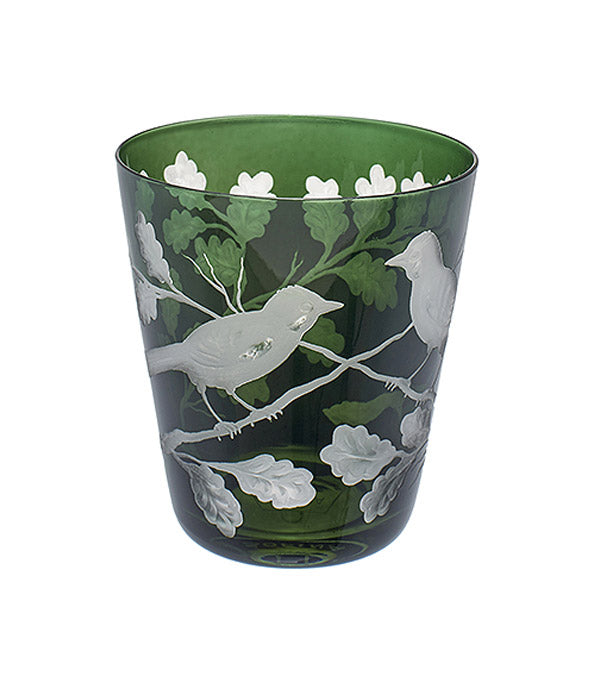 Water glass "Birds", green