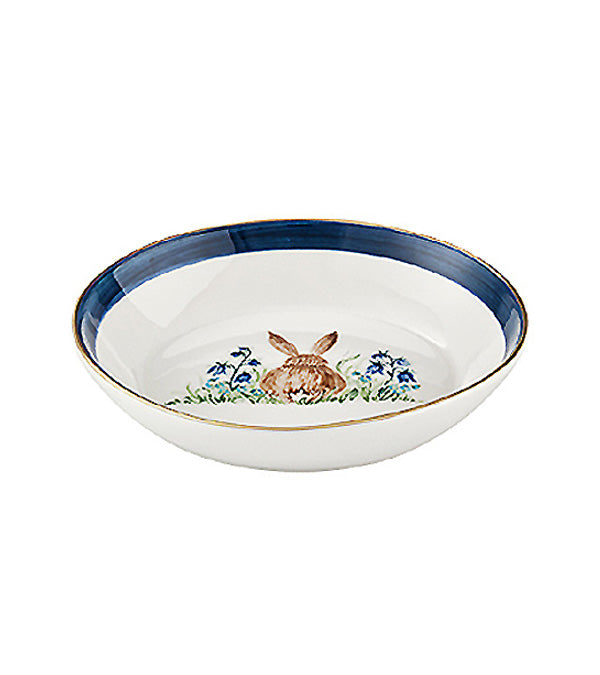 “Easter Bunny” bowl, blue with gold rim
