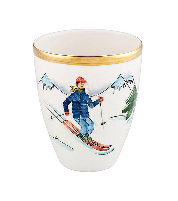 Vase "Skifahrer Junge", Goldrand