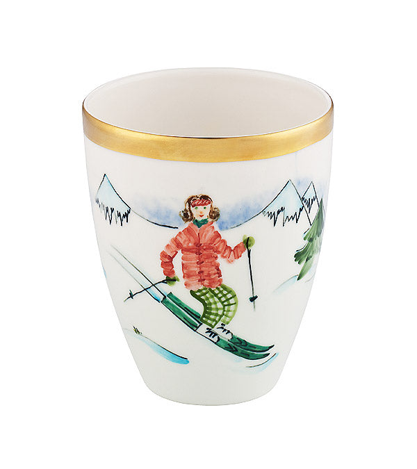 Vase "Skifahrer Mädchen", Goldrand