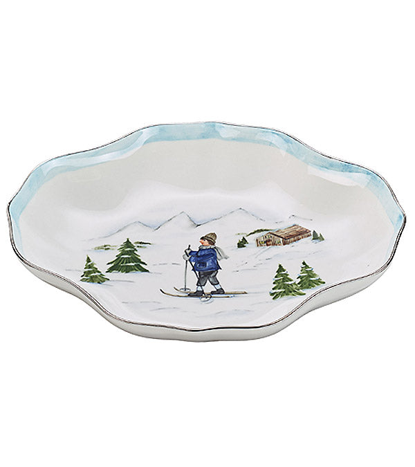 Oval pastry bowl "Skier", platinum rim
