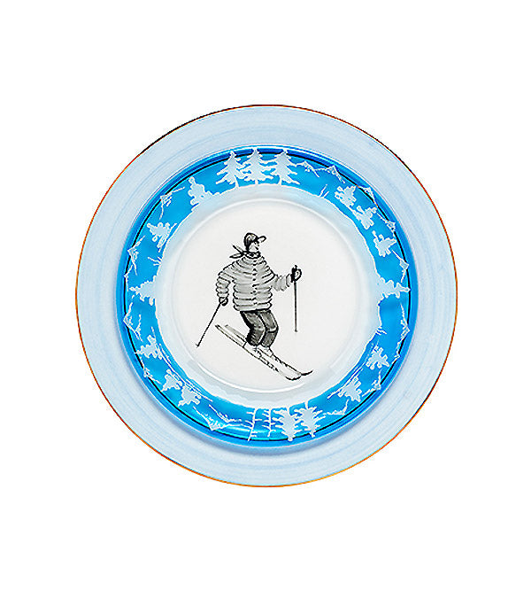 Soup plate "Skier", gold rim