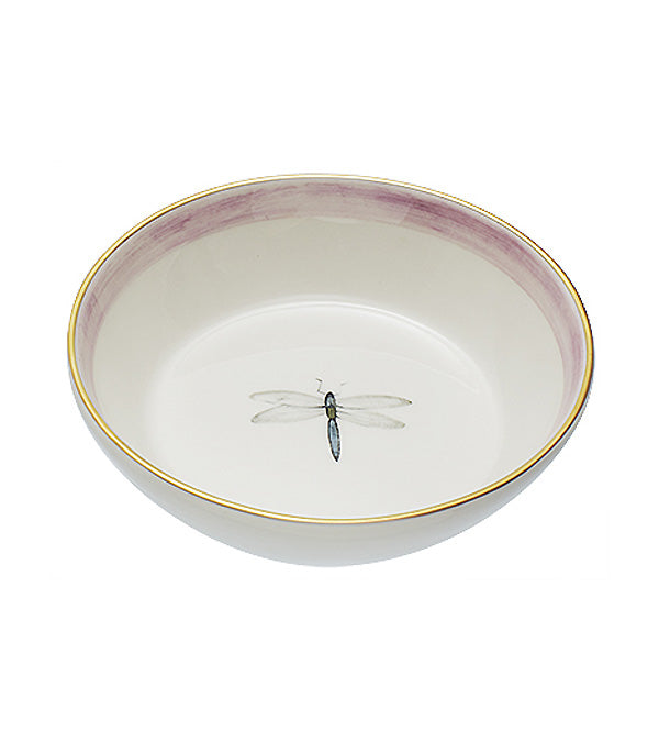 “Dragonfly” bowl, pink with gold rim