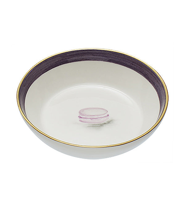 “Macaron” bowl, purple with gold rim