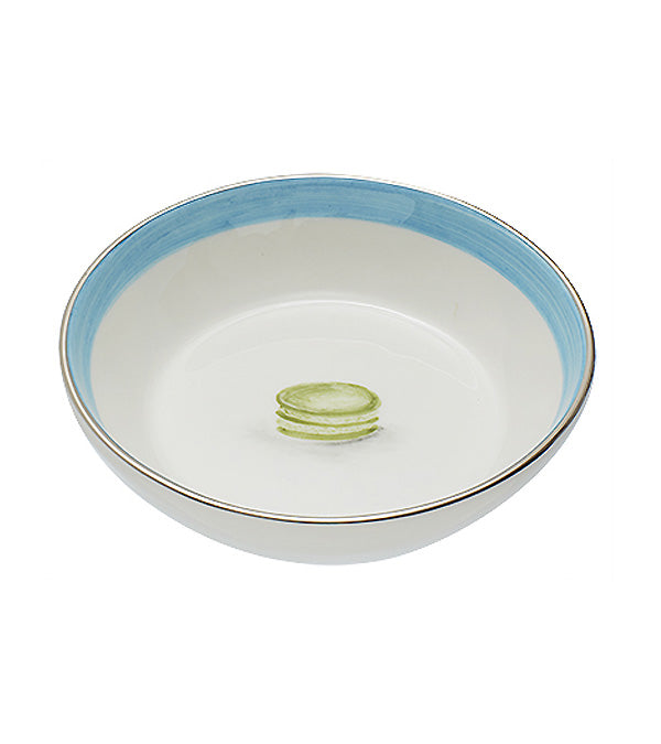 “Macaron” bowl, blue with gold rim 
