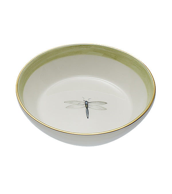 “Dragonfly” bowl, green with gold rim