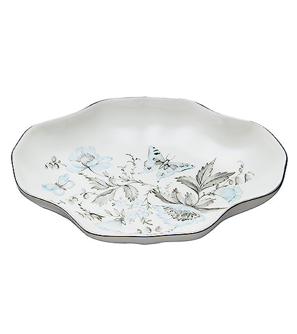 Pastry bowl "Butterflies", turquoise with platinum rim